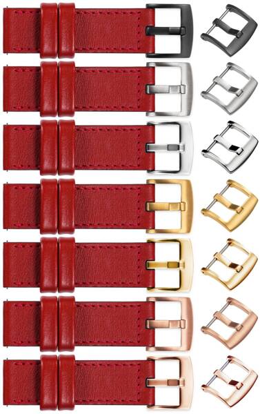 moVear Prestige C1 18mm leather watch strap | Scarlet red, Scarlet red stitching [sizes XS-XXL and buckle to choose from]