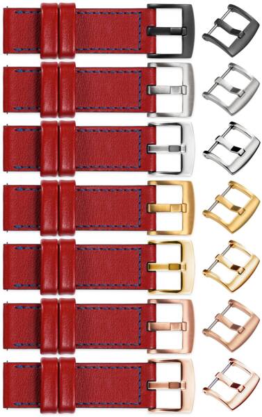 moVear Prestige C1 18mm leather watch strap | Scarlet red, Scarlet red stitching [sizes XS-XXL and buckle to choose from]