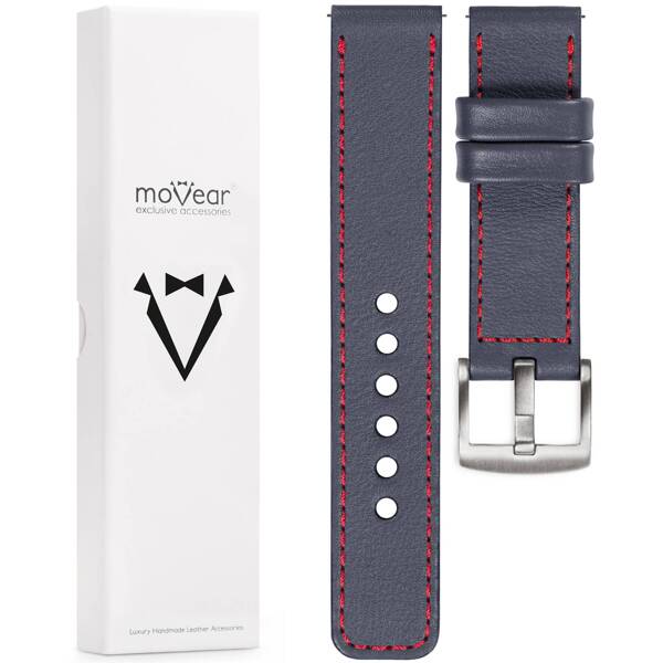 moVear Prestige C1 18mm leather watch strap | Steel gray, Steel gray stitching [sizes XS-XXL and buckle to choose from]