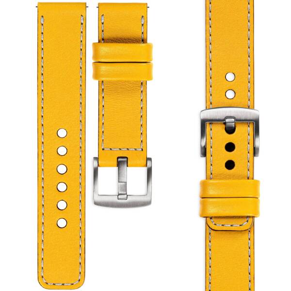 moVear Prestige C1 18mm leather watch strap | Yellow, Yellow stitching [sizes XS-XXL and buckle to choose from]