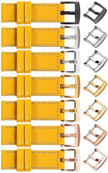 moVear Prestige C1 18mm leather watch strap | Yellow, Yellow stitching [sizes XS-XXL and buckle to choose from]