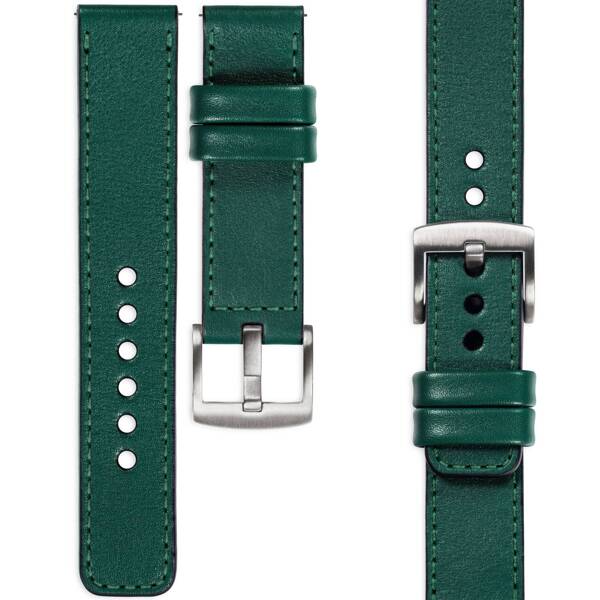 moVear Prestige C1 19mm leather watch strap | Bottle green, Bottle green stitching [sizes XS-XXL and buckle to choose from]