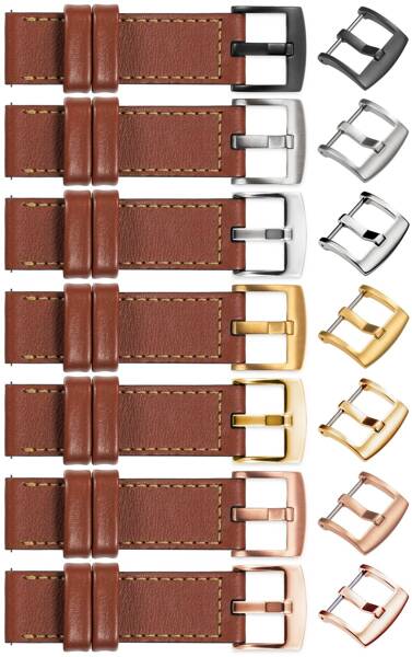 moVear Prestige C1 19mm leather watch strap | Brown, Brown stitching [sizes XS-XXL and buckle to choose from]