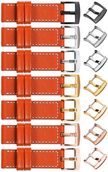 moVear Prestige C1 19mm leather watch strap | Orange, Orange stitching [sizes XS-XXL and buckle to choose from]