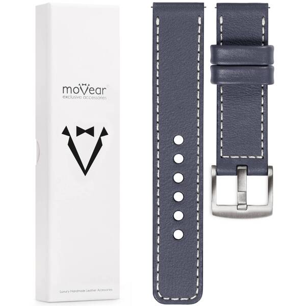 moVear Prestige C1 19mm leather watch strap | Steel gray, Steel gray stitching [sizes XS-XXL and buckle to choose from]