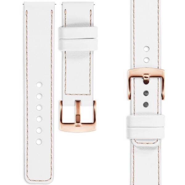 moVear Prestige C1 19mm leather watch strap | White, White stitching [sizes XS-XXL and buckle to choose from]