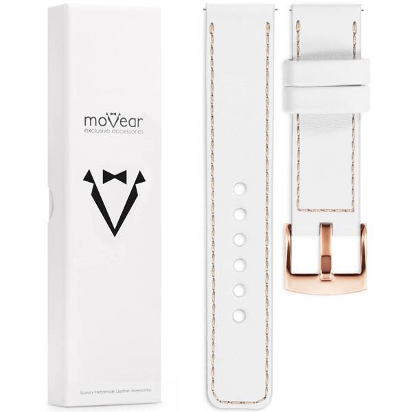 moVear Prestige C1 19mm leather watch strap | White, White stitching [sizes XS-XXL and buckle to choose from]