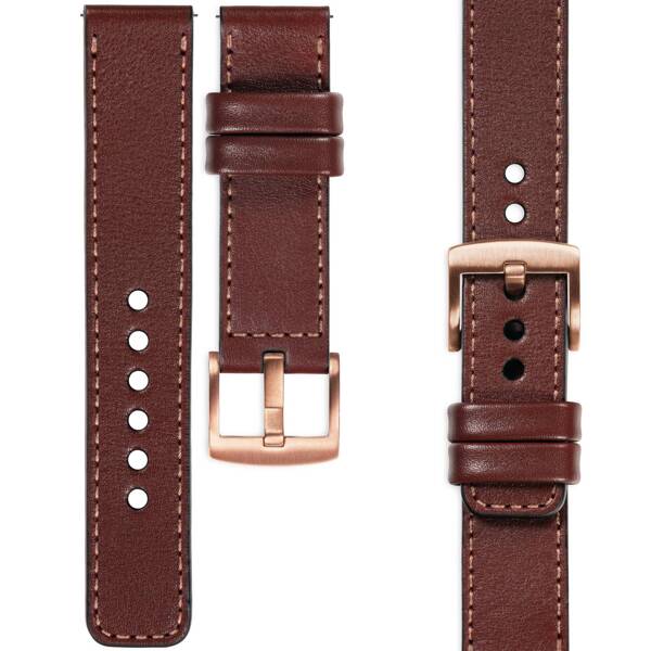 moVear Prestige C1 20mm Auburn Leather strap for Samsung Galaxy Watch 7 / 6 / 5 / 4 / 3 & Pro / FE / Classic / Active | Auburn stitching [sizes XS-XXL and buckle to choose from]