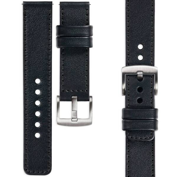 moVear Prestige C1 20mm Black Leather strap for Samsung Galaxy Watch 7 / 6 / 5 / 4 / 3 & Pro / FE / Classic / Active | Black stitching [sizes XS-XXL and buckle to choose from]