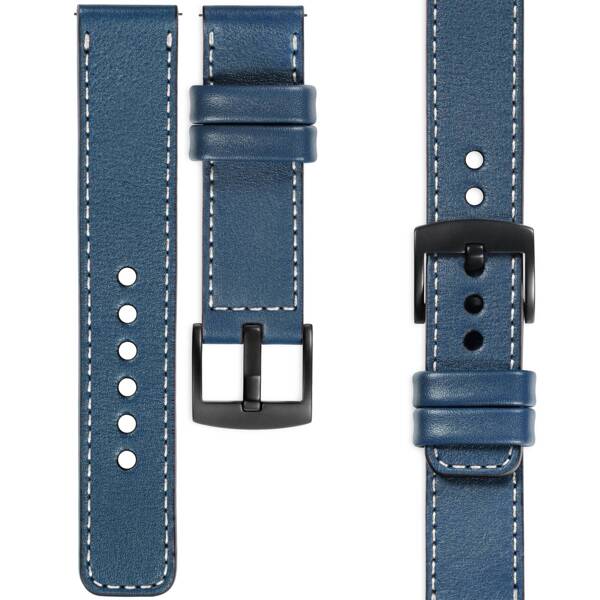 moVear Prestige C1 20mm Blue Jeans Leather strap for Samsung Galaxy Watch 7 / 6 / 5 / 4 / 3 & Pro / FE / Classic / Active | Blue Jeans stitching [sizes XS-XXL and buckle to choose from]