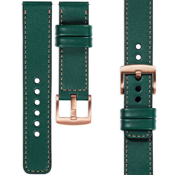 moVear Prestige C1 20mm Bottle green Leather strap for Samsung Galaxy Watch 7 / 6 / 5 / 4 / 3 & Pro / FE / Classic / Active | Bottle green stitching [sizes XS-XXL and buckle to choose from]