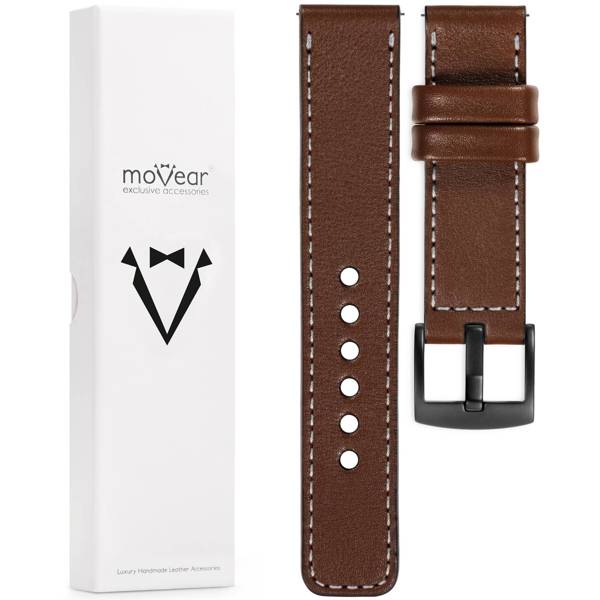 moVear Prestige C1 20mm Dark brown Leather strap for Garmin Vivoactive 5/3, Vivomove 3, Venu 2 | Dark brown stitching [sizes XS-XXL and buckle to choose from]