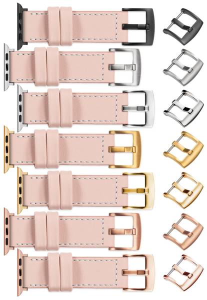 moVear Prestige C1 20mm Flesh pink Leather strap for Apple Watch 10 / 9 / 8 / 7 / 6 / 5 / 4 / SE (42/41/40mm) | Flesh pink stitching [sizes XS-XXL and buckle to choose from]