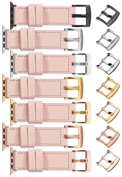 moVear Prestige C1 20mm Flesh pink Leather strap for Apple Watch 10 / 9 / 8 / 7 / 6 / 5 / 4 / SE (46/45/44mm) & Ultra (49mm) | Flesh pink stitching [sizes XS-XXL and buckle to choose from]