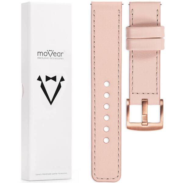 moVear Prestige C1 20mm Flesh pink Leather strap for Samsung Galaxy Watch 7 / 6 / 5 / 4 / 3 & Pro / FE / Classic / Active | Flesh pink stitching [sizes XS-XXL and buckle to choose from]