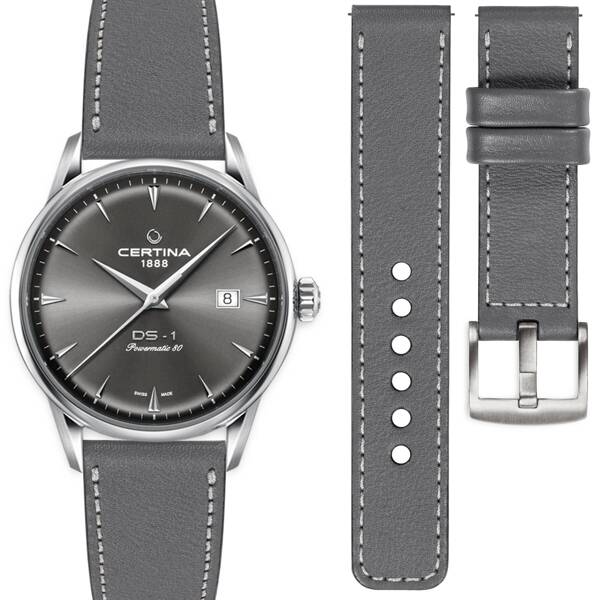 moVear Prestige C1 20mm Gray Leather strap for Certina DS-1 C029.807.11.081.02 | Gray stitching [sizes XS-XXL]