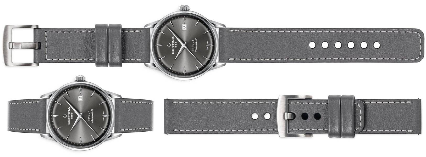 moVear Prestige C1 20mm Gray Leather strap for Certina DS-1 C029.807.11.081.02 | Gray stitching [sizes XS-XXL]
