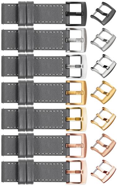 moVear Prestige C1 20mm Gray Leather strap for Garmin Vivoactive 5/3, Vivomove 3, Venu 2 | Gray stitching [sizes XS-XXL and buckle to choose from]