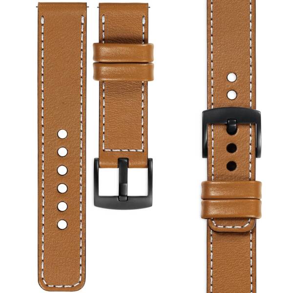 moVear Prestige C1 20mm Light brown Leather strap for Samsung Galaxy Watch 7 / 6 / 5 / 4 / 3 & Pro / FE / Classic / Active | Light brown stitching [sizes XS-XXL and buckle to choose from]