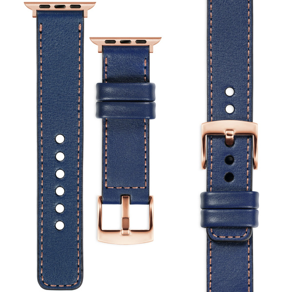 moVear Prestige C1 20mm Navy blue Leather strap for Apple Watch 10 / 9 / 8 / 7 / 6 / 5 / 4 / SE (46/45/44mm) & Ultra (49mm) | Navy blue stitching [sizes XS-XXL and buckle to choose from]