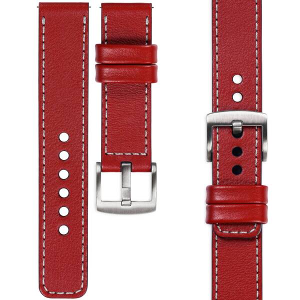 moVear Prestige C1 20mm Scarlet red Leather strap for Samsung Galaxy Watch 7 / 6 / 5 / 4 / 3 & Pro / FE / Classic / Active | Scarlet red stitching [sizes XS-XXL and buckle to choose from]