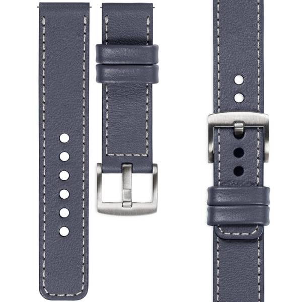 moVear Prestige C1 20mm Steel gray Leather strap for Garmin Vivoactive 5/3, Vivomove 3, Venu 2 | Steel gray stitching [sizes XS-XXL and buckle to choose from]