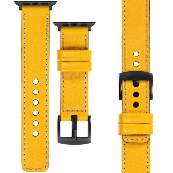 moVear Prestige C1 20mm Yellow Leather strap for Apple Watch 10 / 9 / 8 / 7 / 6 / 5 / 4 / SE (46/45/44mm) & Ultra (49mm) | Yellow stitching [sizes XS-XXL and buckle to choose from]