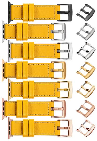 moVear Prestige C1 20mm Yellow Leather strap for Apple Watch 10 / 9 / 8 / 7 / 6 / 5 / 4 / SE (46/45/44mm) & Ultra (49mm) | Yellow stitching [sizes XS-XXL and buckle to choose from]