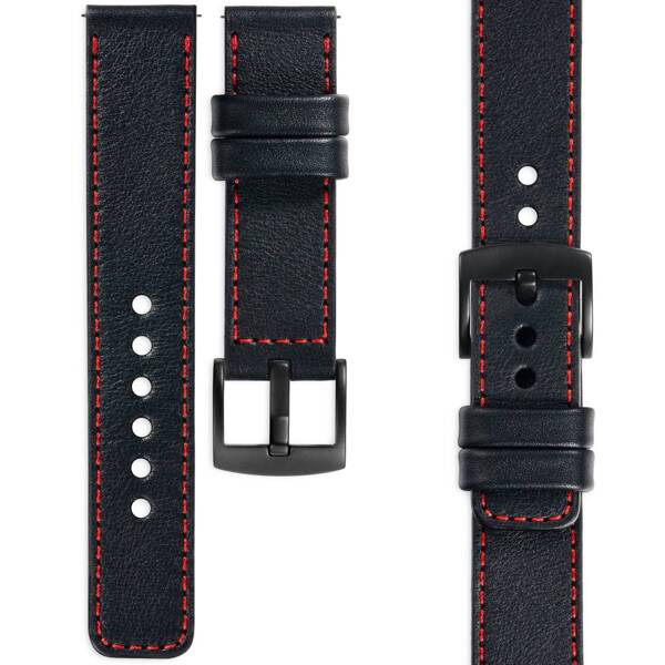 moVear Prestige C1 20mm leather watch strap | Black, Black stitching [sizes XS-XXL and buckle to choose from]