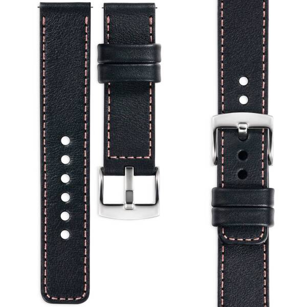 moVear Prestige C1 20mm leather watch strap | Black, Black stitching [sizes XS-XXL and buckle to choose from]