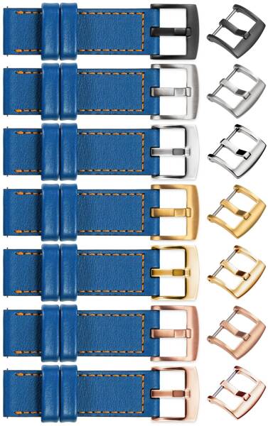 moVear Prestige C1 20mm leather watch strap | Blue, Blue stitching [sizes XS-XXL and buckle to choose from]