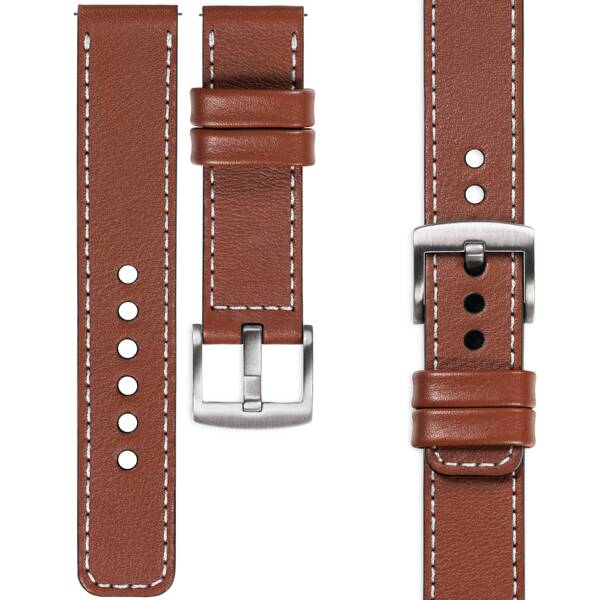 moVear Prestige C1 20mm leather watch strap | Brown, Brown stitching [sizes XS-XXL and buckle to choose from]