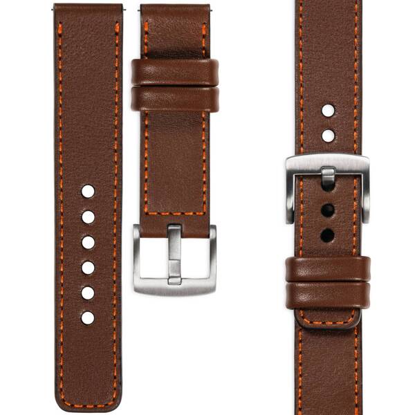 moVear Prestige C1 20mm leather watch strap | Dark brown, Dark brown stitching [sizes XS-XXL and buckle to choose from]