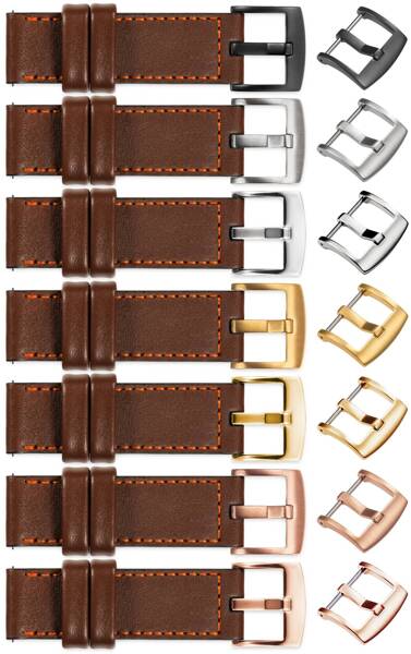 moVear Prestige C1 20mm leather watch strap | Dark brown, Dark brown stitching [sizes XS-XXL and buckle to choose from]