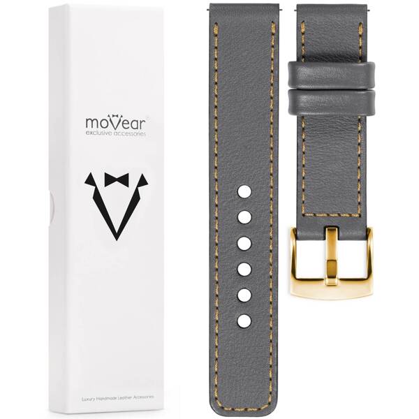 moVear Prestige C1 20mm leather watch strap | Gray, Gray stitching [sizes XS-XXL and buckle to choose from]