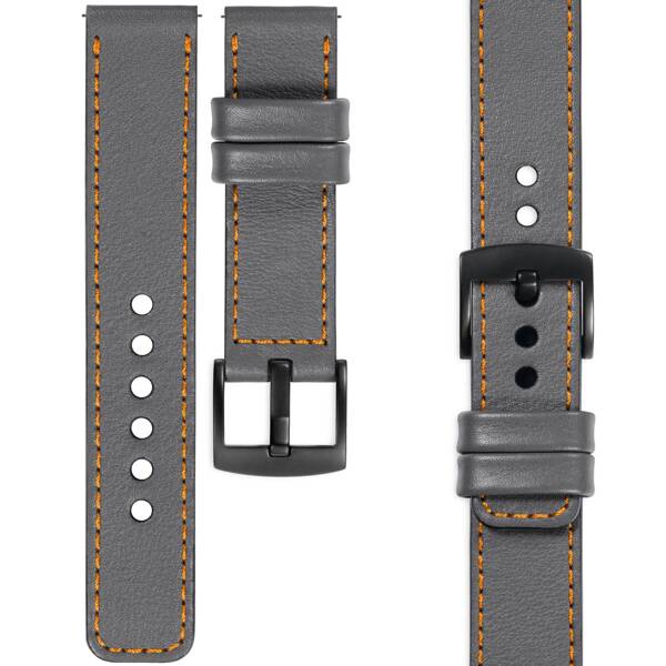 moVear Prestige C1 20mm leather watch strap | Gray, Gray stitching [sizes XS-XXL and buckle to choose from]