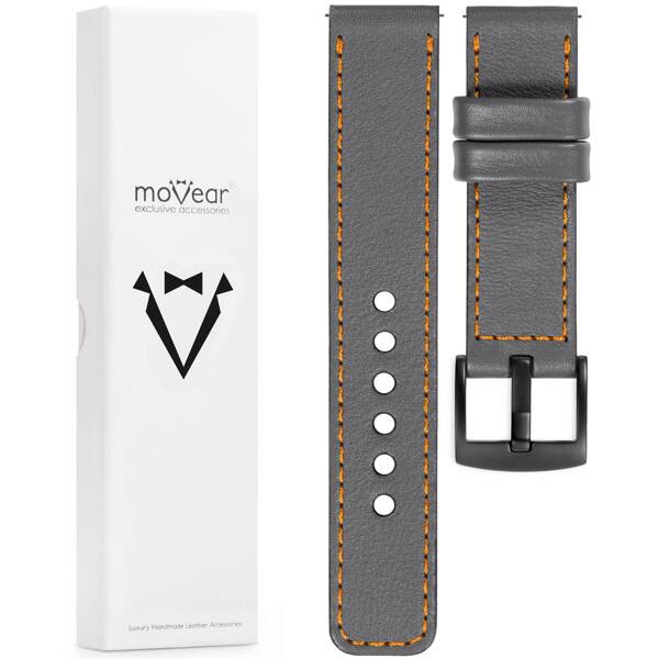 moVear Prestige C1 20mm leather watch strap | Gray, Gray stitching [sizes XS-XXL and buckle to choose from]