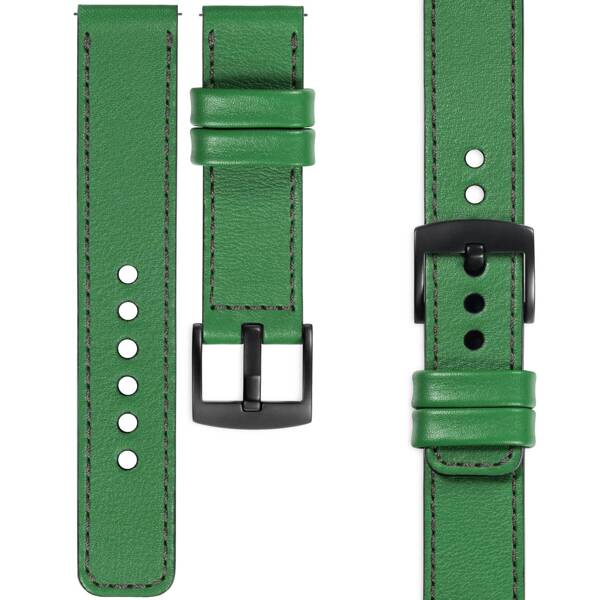 moVear Prestige C1 20mm leather watch strap | Green, Green stitching [sizes XS-XXL and buckle to choose from]