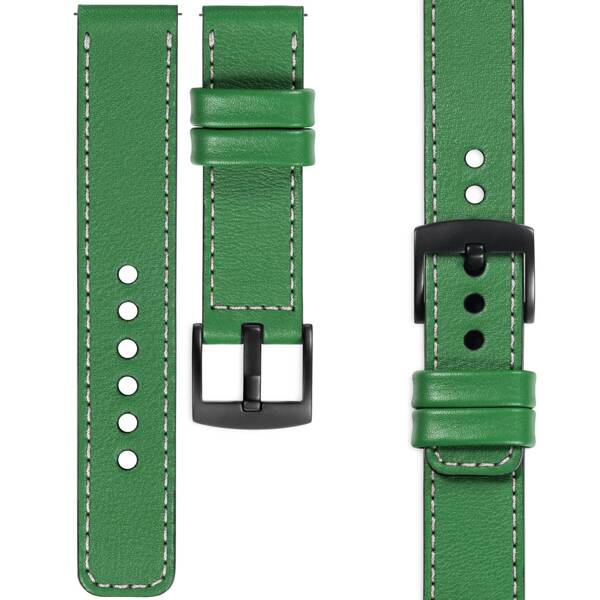 moVear Prestige C1 20mm leather watch strap | Green, Green stitching [sizes XS-XXL and buckle to choose from]