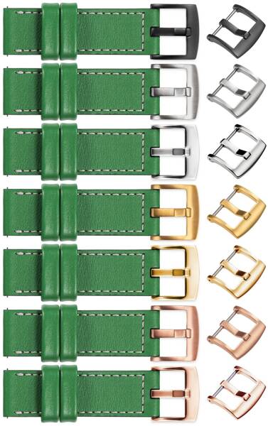 moVear Prestige C1 20mm leather watch strap | Green, Green stitching [sizes XS-XXL and buckle to choose from]