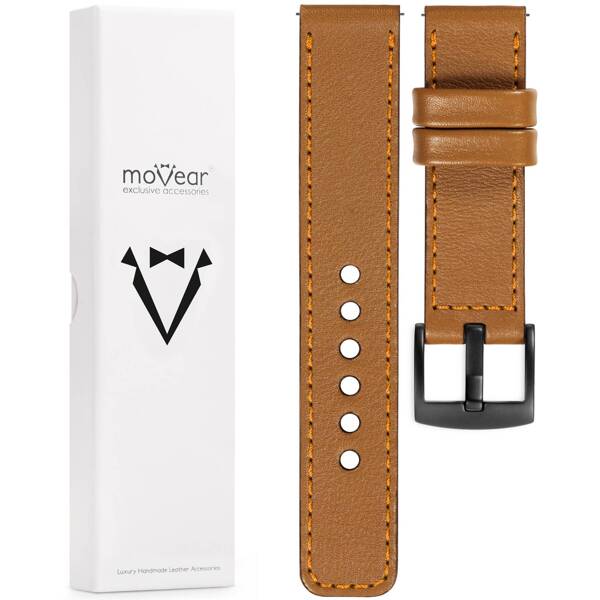 moVear Prestige C1 20mm leather watch strap | Light brown, Light brown stitching [sizes XS-XXL and buckle to choose from]