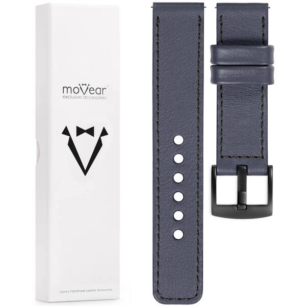 moVear Prestige C1 20mm leather watch strap | Steel gray, Steel gray stitching [sizes XS-XXL and buckle to choose from]