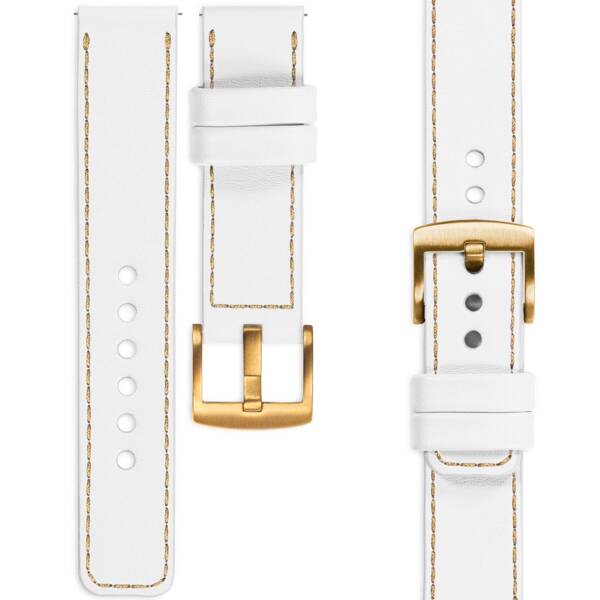 moVear Prestige C1 20mm leather watch strap | White, White stitching [sizes XS-XXL and buckle to choose from]