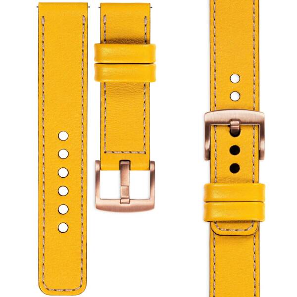 moVear Prestige C1 20mm leather watch strap | Yellow, Yellow stitching [sizes XS-XXL and buckle to choose from]