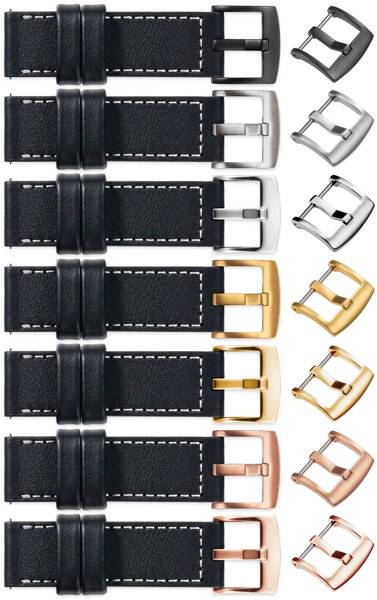 moVear Prestige C1 21mm leather watch strap | Black, Black stitching [sizes XS-XXL and buckle to choose from]