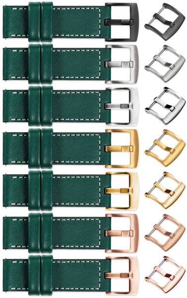 moVear Prestige C1 21mm leather watch strap | Bottle green, Bottle green stitching [sizes XS-XXL and buckle to choose from]