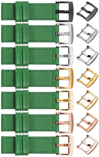 moVear Prestige C1 21mm leather watch strap | Green, Green stitching [sizes XS-XXL and buckle to choose from]