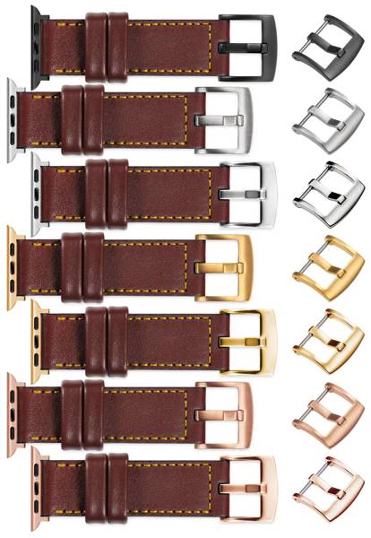 moVear Prestige C1 22mm Auburn Leather strap for Apple Watch 10 / 9 / 8 / 7 / 6 / 5 / 4 / SE (46/45/44mm) & Ultra (49mm) | Auburn stitching [sizes XS-XXL and buckle to choose from]