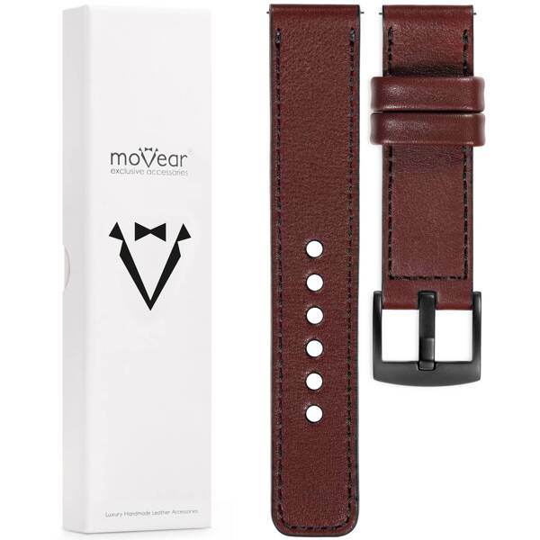 moVear Prestige C1 22mm Auburn Leather strap for Huawei Watch 4 3 2 1 - GT / Pro / Ultimate (48/46mm) | Auburn stitching [sizes XS-XXL and buckle to choose from]