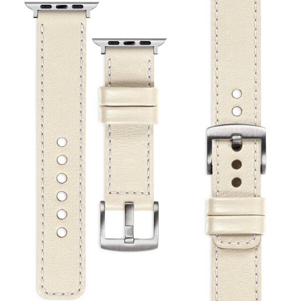 moVear Prestige C1 22mm Beige Leather strap for Apple Watch 10 / 9 / 8 / 7 / 6 / 5 / 4 / SE (46/45/44mm) & Ultra (49mm) | Beige stitching [sizes XS-XXL and buckle to choose from]